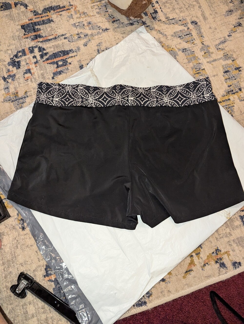 South Point Black Athletic Swim Shorts with Patterned Waistband